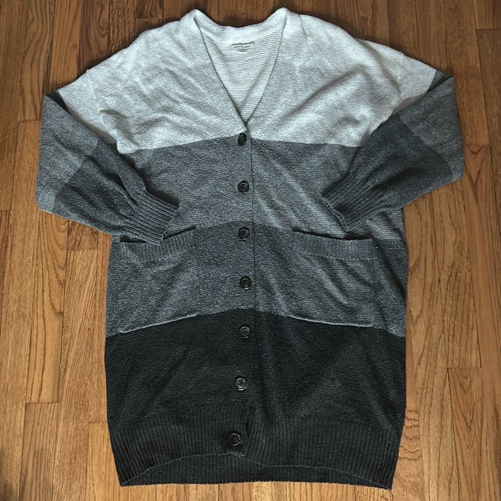 American Eagle Y2K Unisex Oversized Long Wool Colorblock Button Front Cardigan